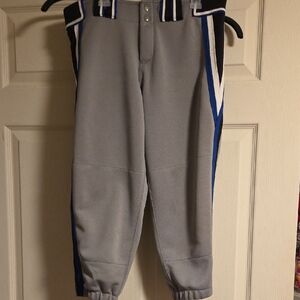 Gray Baseball Pants with Blue and White Stripes